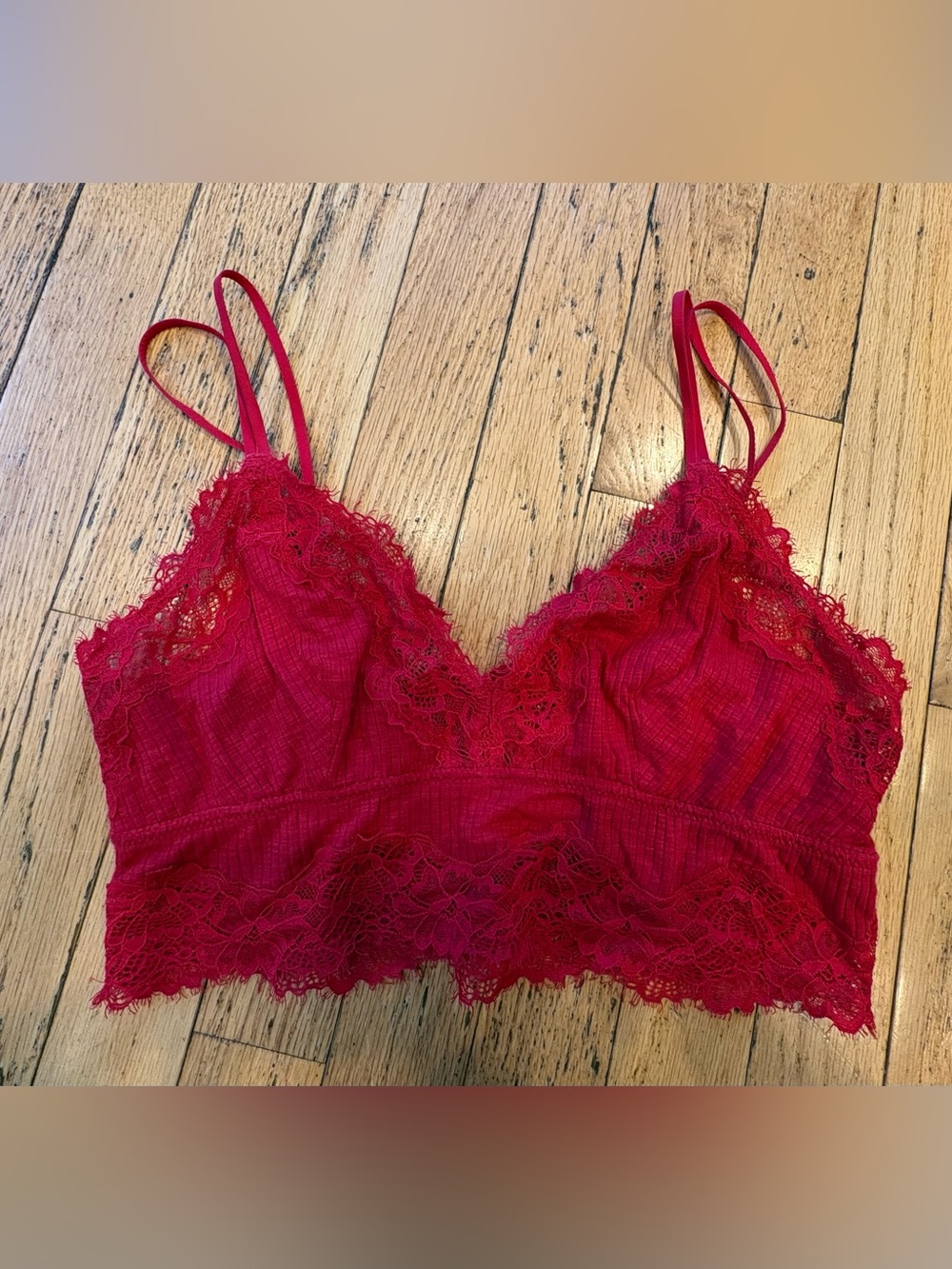 Aerie Red Ribbed Lace Bralette